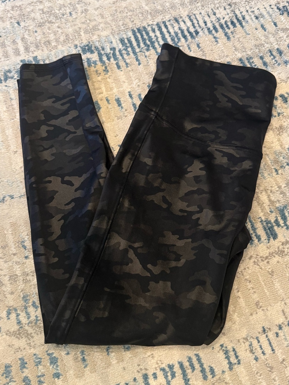 SPANX Black Camo Faux Leather Leggings Petite XL